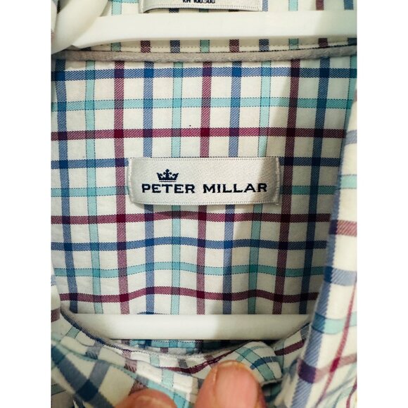 Peter Millar Disney Collection Mens L L/S Button-Down Plaid Shirt Red/White/Blue - Picture 4 of 8